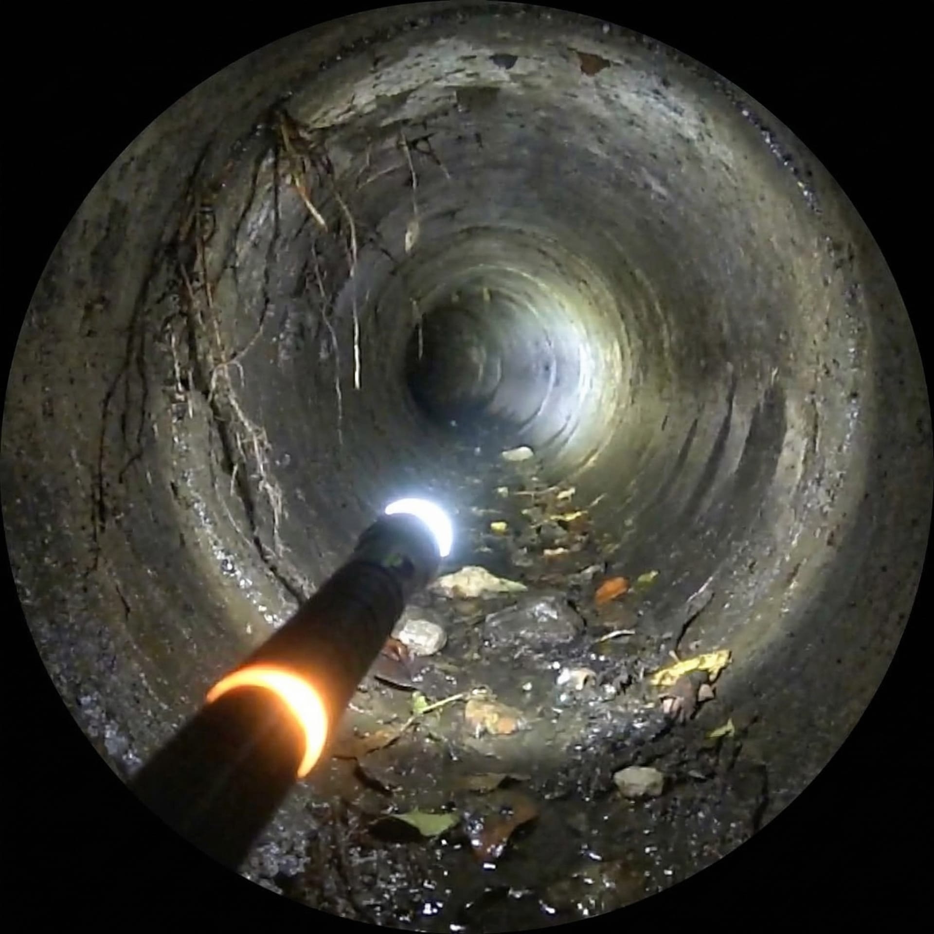 Crystal clear internal view of a drainage pipe from our HD camera